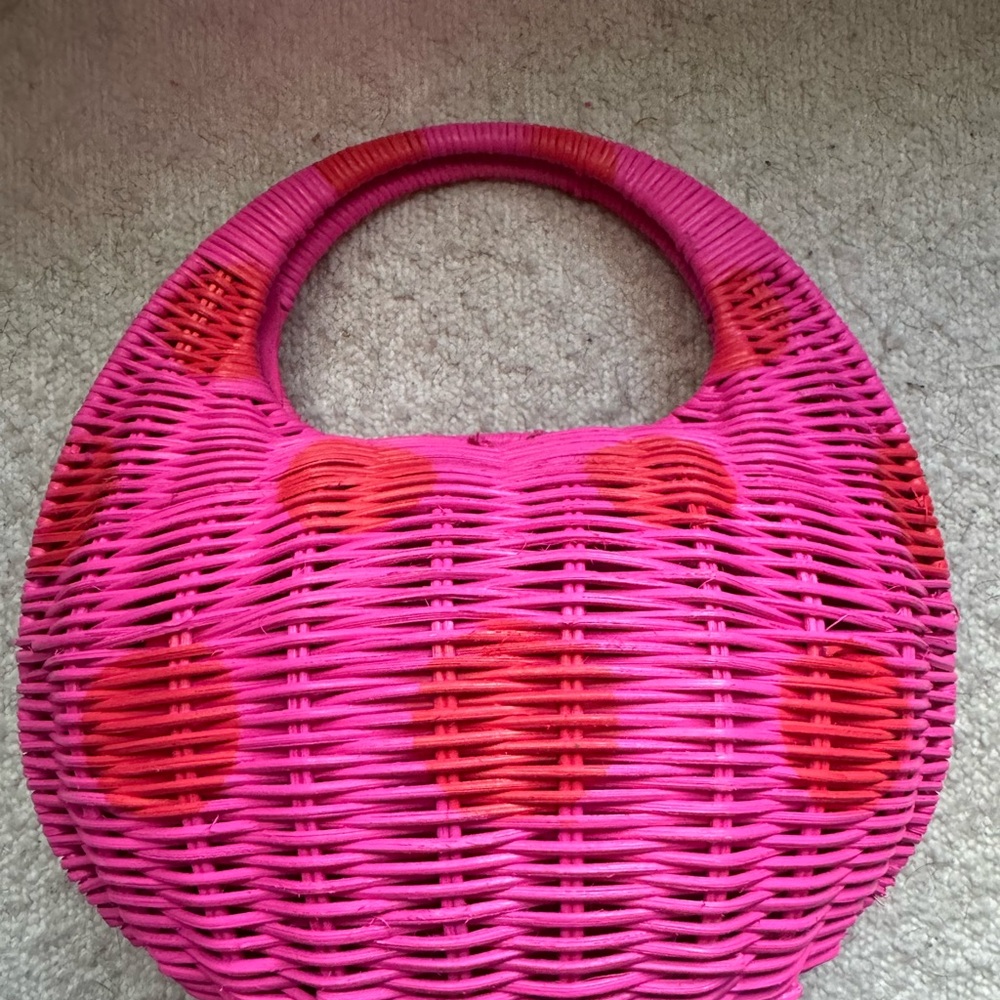Kate Spade x Target pink polka dot wicker clutch bag new without tags